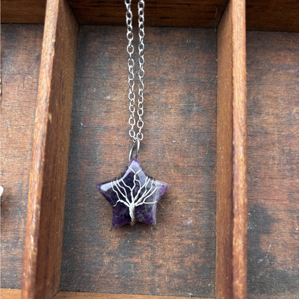 Amethyst Crystal Star Tree of Life Wire Wrap